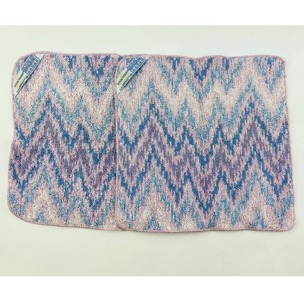 2 Vintage Royal velvet Fieldcrest washcloths rags Pastel pink blue Waves Zig zag